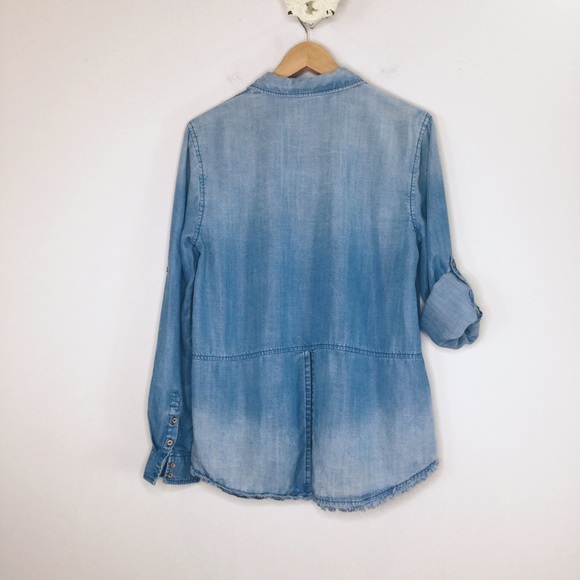 Rag Poets split hem fray edge chambray denim top - Picture 2 of 6